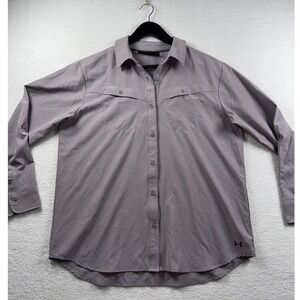 Under Armour HeatGear Mens Button Down Shirt Long Sleeve Loose Fit‎ Gray LG